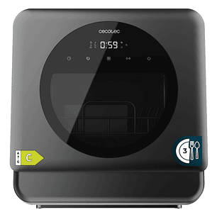Cecotec Bolero Aguazero 1150 Dark Mini Lavavajillas - 3 Cubiertos - Capacidad 5L - 6 Programas - Ventana de Visualizacion - Inicio Programable - Color