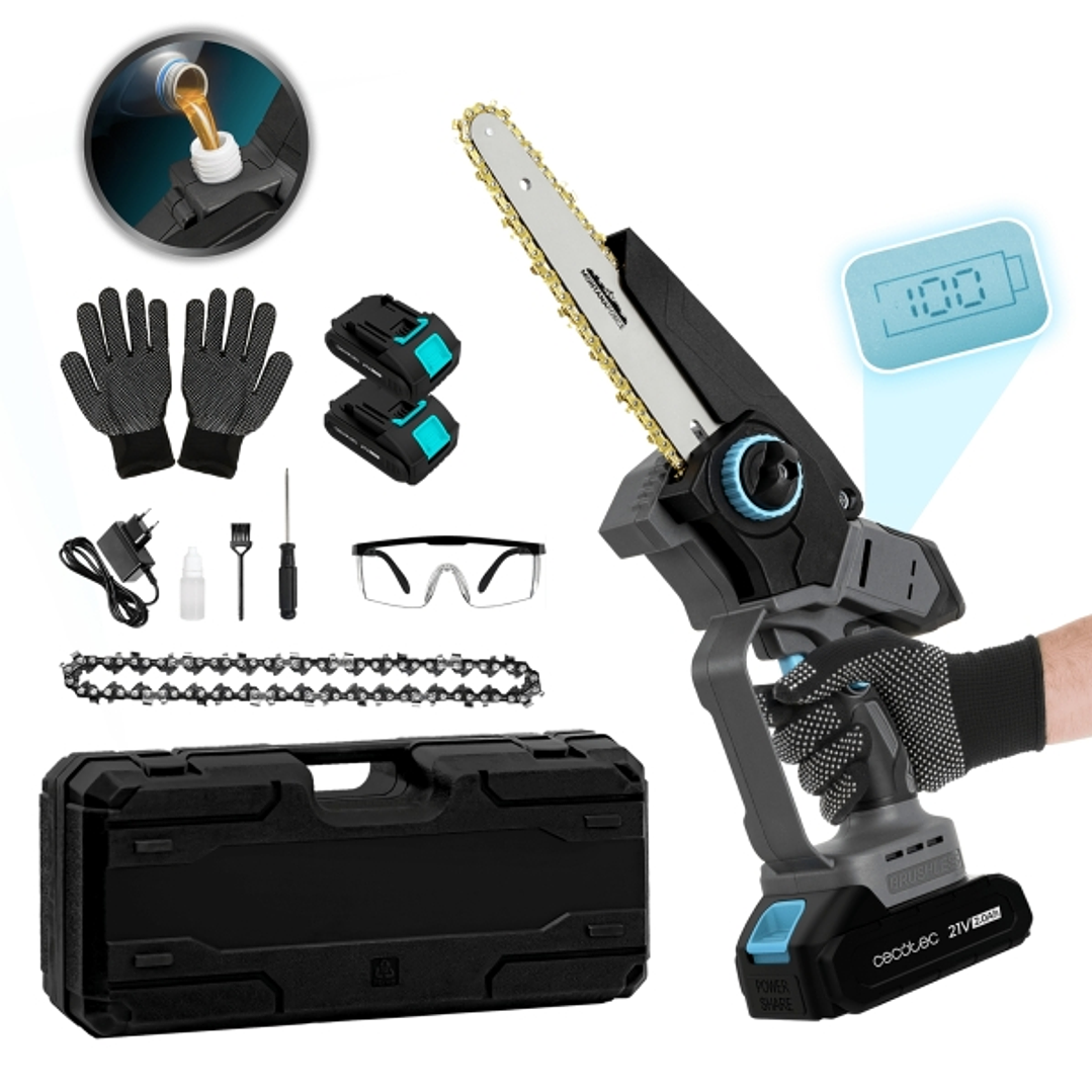 Cecotec MontanaForce 8000 Hand Sierra de Podar Inalambrica - 1100W - 2 Baterias 21V 2Ah - Pantalla 8