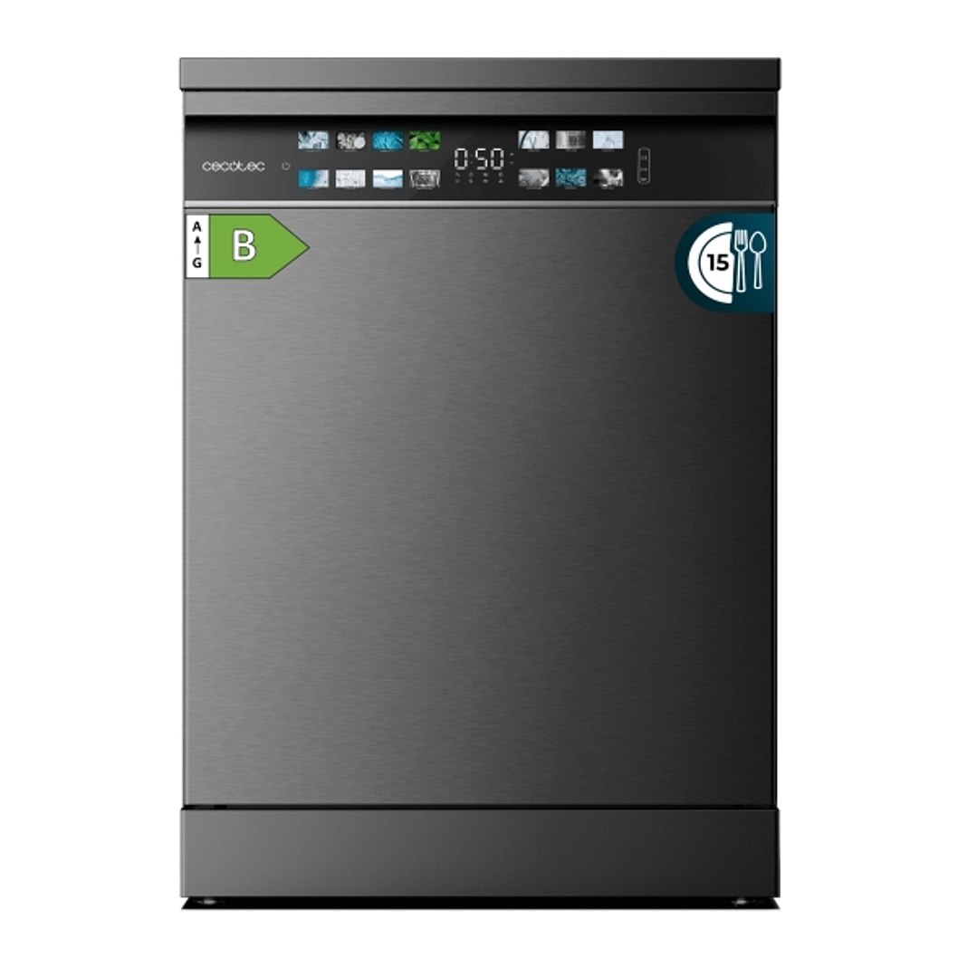 Cecotec Bolero Aguazero 6700 Dark B Lavavajillas de 60cm - 15 Cubiertos - Temperatura Regulable - Seguro Infantil - Pantalla XXL - 8 Programas - Motor 1