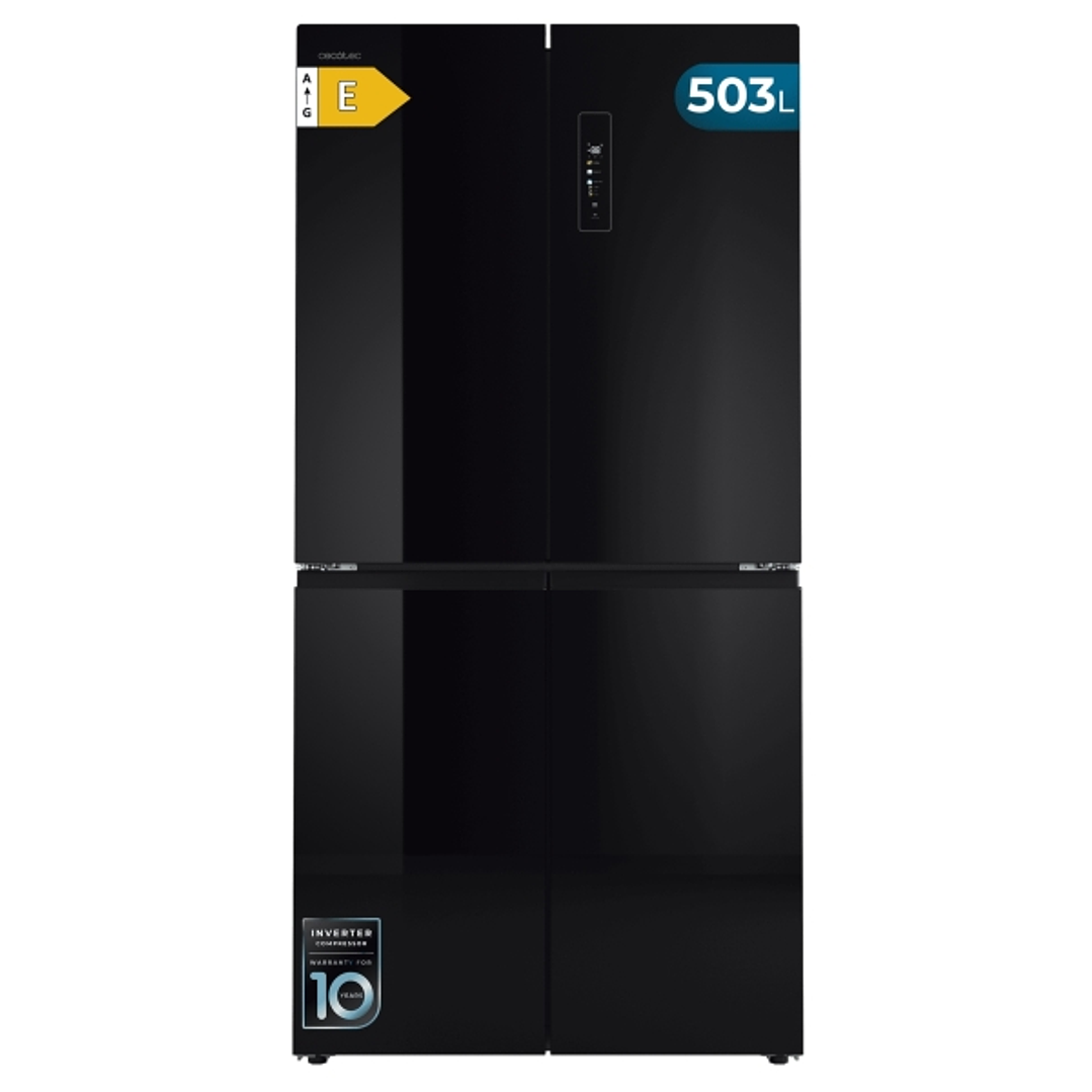 Cecotec Bolero CoolMarket 4D 503 Black Glass E Frigorifico Americano 4 Puertas - Capacidad 503L - Luz LED - Compresor Inverter - Puerta de Cristal - F 1