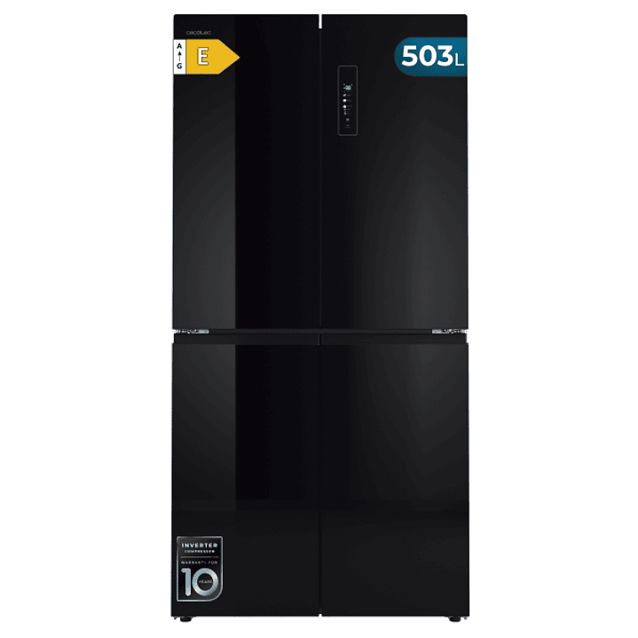 Cecotec Bolero CoolMarket 4D 503 Black Glass E Frigorifico Americano 4 Puertas - Capacidad 503L - Luz LED - Compresor Inverter - Puerta de Cristal - F 1