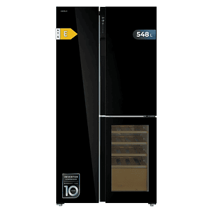 Cecotec Bolero CoolMarket TDW 548 Black Glass E Frigorifico Americano con Vinoteca - 548L - Compresor Inverter - Modo Vacaciones - Puerta de Cristal -