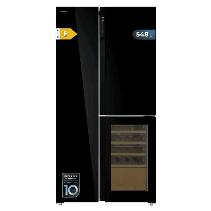 Cecotec Bolero CoolMarket TDW 548 Black Glass E Frigorifico Americano con Vinoteca - 548L - Compresor Inverter - Modo Vacaciones - Puerta de Cristal - 1