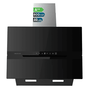 Cecotec Bolero Flux DT 608010 Glass Black A++ Campana Extractora de 60cm - 210W - Succion 800m3/h - Luz LED - Pantalla LED - Incluye Accesorios - Filt