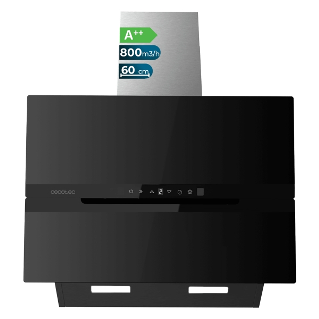 Cecotec Bolero Flux DT 608010 Glass Black A++ Campana Extractora de 60cm - 210W - Succion 800m3/h - Luz LED - Pantalla LED - Incluye Accesorios - Filt 1