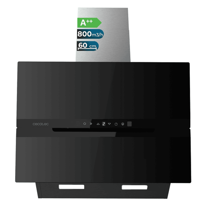 Cecotec Bolero Flux DT 608010 Glass Black A++ Campana Extractora de 60cm - 210W - Succion 800m3/h - Luz LED - Pantalla LED - Incluye Accesorios - Filt 1