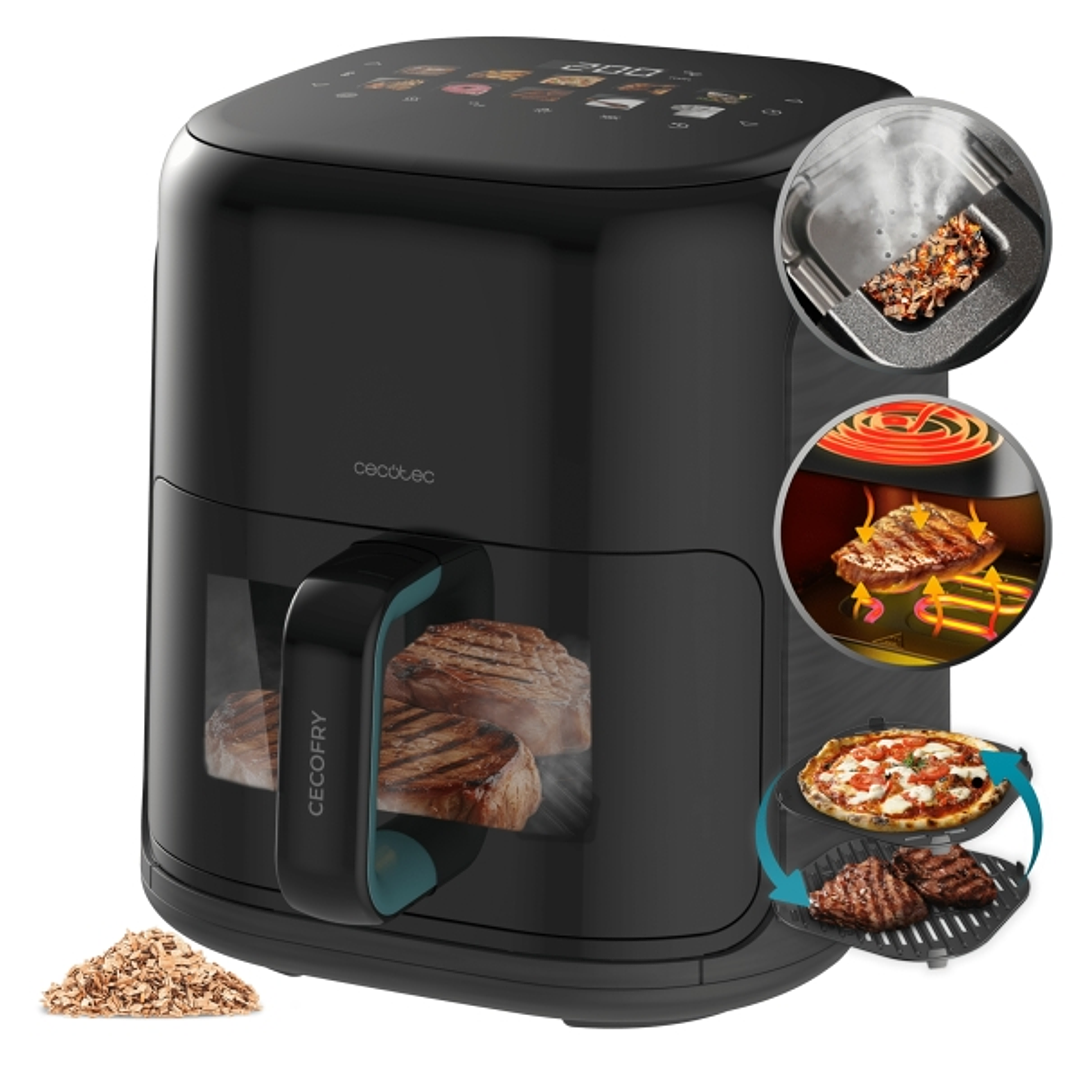 Cecotec Cecofry and Grill Smokin'Prime 4000 Freidora de Aire - 1900W - Capacidad 4L - Temperatura Regulable hasta 200ºC - Ahumador Integrado - Doble R 1