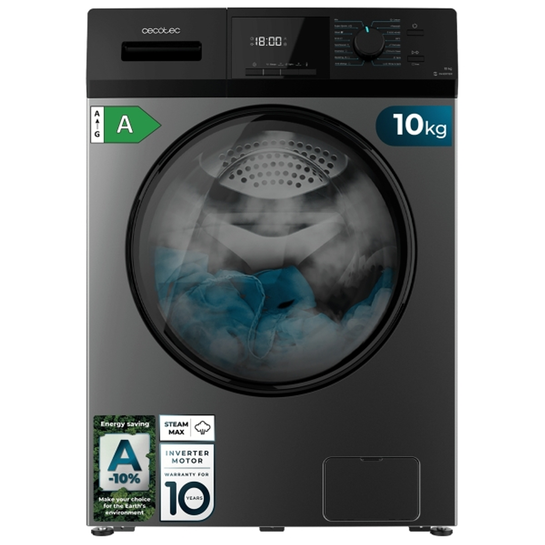 Cecotec Bolero DressCode 10410 Inverter Steel A Lavadora de Carga Frontal - 10kg - Centrifugado 1400rpm - Temperatura Regulable - Seguro Infantil - Mo 1