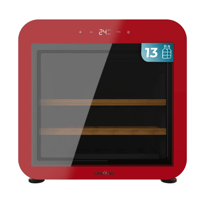 Cecotec Bolero GrandSommelier Origin 13 Red Vinoteca para 13 Botellas - Luz LED - Temperatura Regulable - Vidrio Templado - Estilo Retro - Compresor I 1