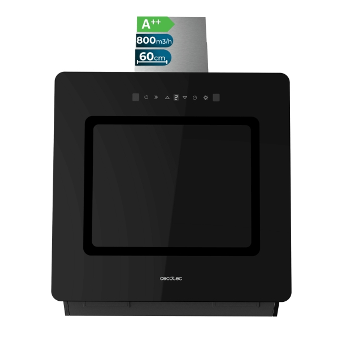 Cecotec Bolero Flux DT 608002 Glass Black A++ Campana Extractora de 60cm - 210W - Succion 800m3/h - Luz LED - Pantalla LED - Incluye Accesorios - Filt 1