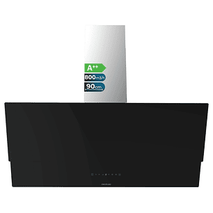 Cecotec Bolero Flux DT 908001 Glass Black A++ Campana Extractora de 90cm - 210W - Succion 800m3/h - Luz LED - Pantalla LED - Incluye Accesorios - Filt