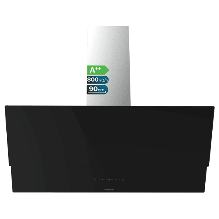 Cecotec Bolero Flux DT 908001 Glass Black A++ Campana Extractora de 90cm - 210W - Succion 800m3/h - Luz LED - Pantalla LED - Incluye Accesorios - Filt 1