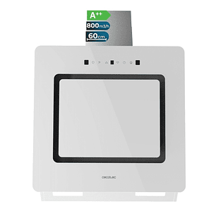 Cecotec Bolero Flux DT 608002 Glass White A++ Campana Extractora de 60cm - 210W - Succion 800m3/h - Luz LED - Pantalla LED - Incluye Accesorios - Filt
