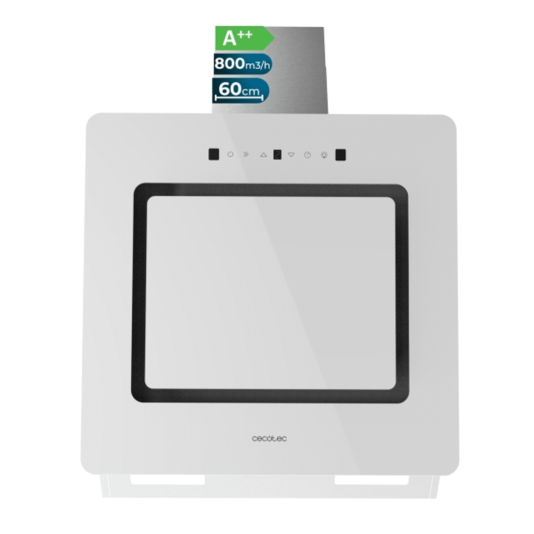 Cecotec Bolero Flux DT 608002 Glass White A++ Campana Extractora de 60cm - 210W - Succion 800m3/h - Luz LED - Pantalla LED - Incluye Accesorios - Filt 1