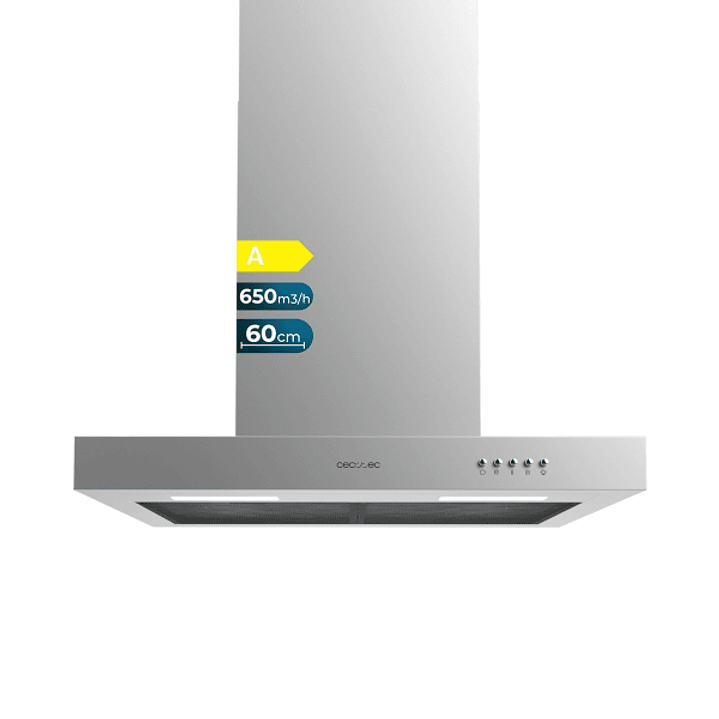 Cecotec Bolero Flux TM 606500 Inox A Campana Extractora de 60cm - 165W - Succion 650m3/h - Luz LED - Incluye Accesorios - Acero Inoxidable - Kit de Mo 1