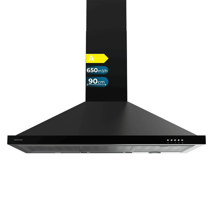 Cecotec Bolero Flux PM 906500 Black A Campana Extractora de 90cm - 165W - Succion 650m3/h - Luz LED - Incluye Accesorios - Kit de Montaje - Filtros de 1