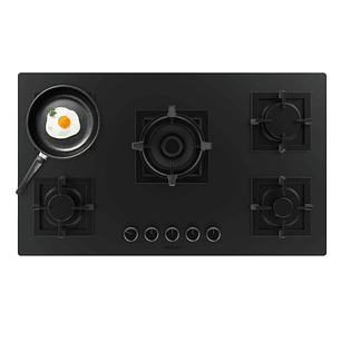 Cecotec Bolero Squad G 5800S Eternal Nano Glass Cocina de Gas Encastrable - 5 Quemadores - Incluye Accesorios - 13.1kW - Parrillas de Hierro Fundido -