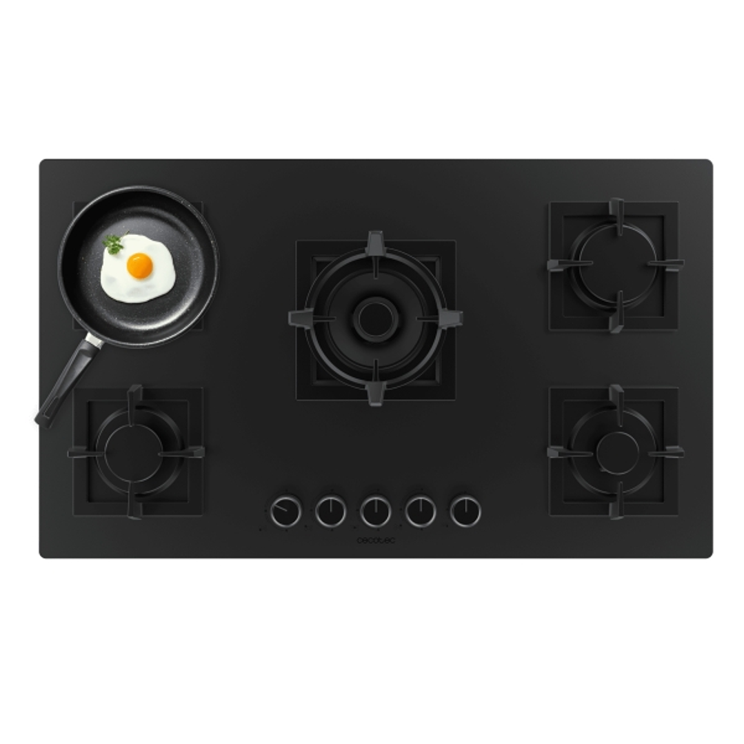 Cecotec Bolero Squad G 5800S Eternal Nano Glass Cocina de Gas Encastrable - 5 Quemadores - Incluye Accesorios - 13.1kW - Parrillas de Hierro Fundido - 1