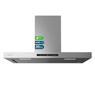 Cecotec Bolero Flux TT 908000 Slim Glass Black A++ Campana Extractora de 90cm - 210W - Succion 800m3/h - Luz LED - Pantalla LED - Incluye Accesorios -