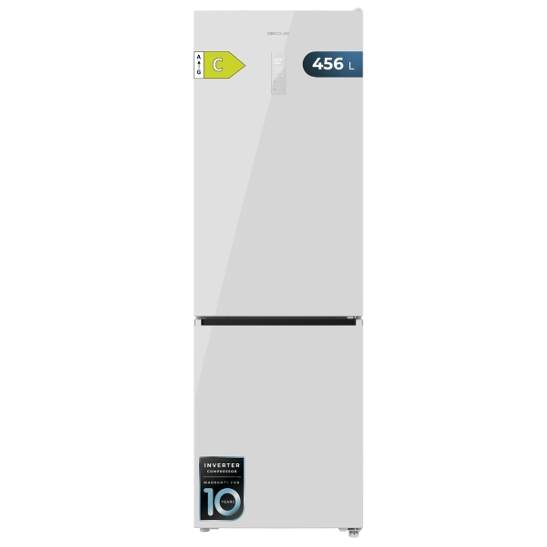 Cecotec Bolero CoolMarket Combi 456 White Glass C Frigorifico Combi - Capacidad 456L - Compresor Inverter - Total Nofrost - Pantalla en Puerta - Frio  1
