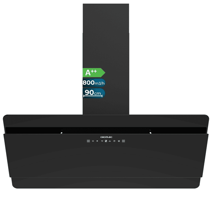 Cecotec Bolero Flux DT 908000 Glass Black A++ Campana Extractora de 90cm - 210W - Succion 800m3/h - Luz LED - Pantalla LED - Incluye Accesorios - Filt 1