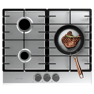 Cecotec Bolero Squad G 3200F Inox Cocina de Gas Encastrable - 3 Quemadores - Acero Inoxidable - 6.25kW - Parrillas de Hierro Fundido - Inyector Conver