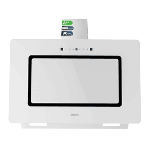 Cecotec Bolero Flux DT 908002 Glass White A++ Campana Extractora de 90cm - 210W - Succion 800m3/h - Luz LED - Pantalla LED - Incluye Accesorios - Filt