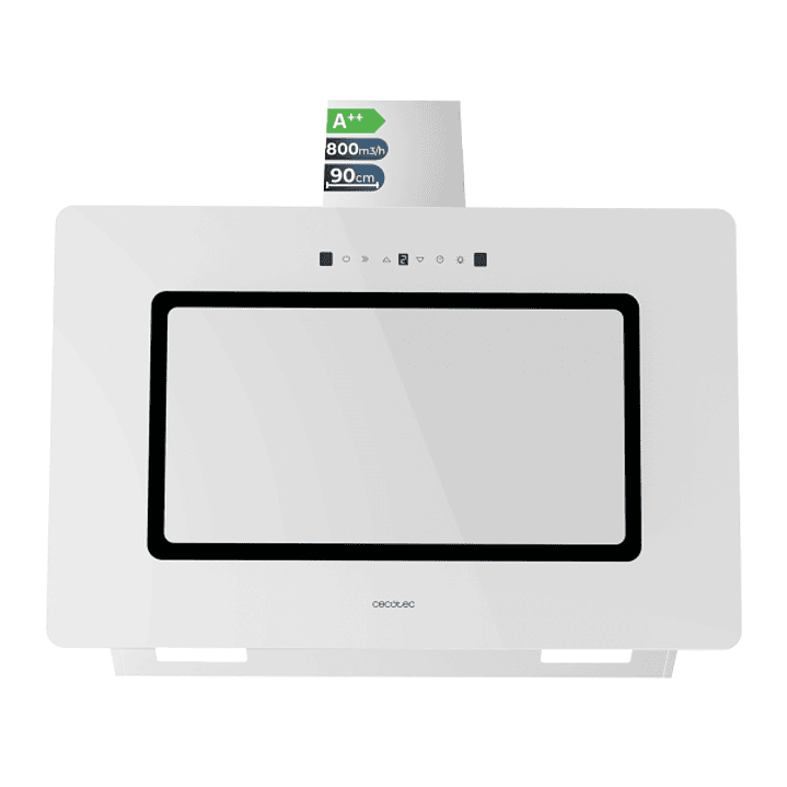 Cecotec Bolero Flux DT 908002 Glass White A++ Campana Extractora de 90cm - 210W - Succion 800m3/h - Luz LED - Pantalla LED - Incluye Accesorios - Filt 1