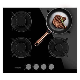 Cecotec Bolero Squad G 4200S Glass Black Cocina de Gas Encastrable - 4 Quemadores - Acabado en Cristal Negro - 8kW - Parrillas de Hierro Fundido - Iny