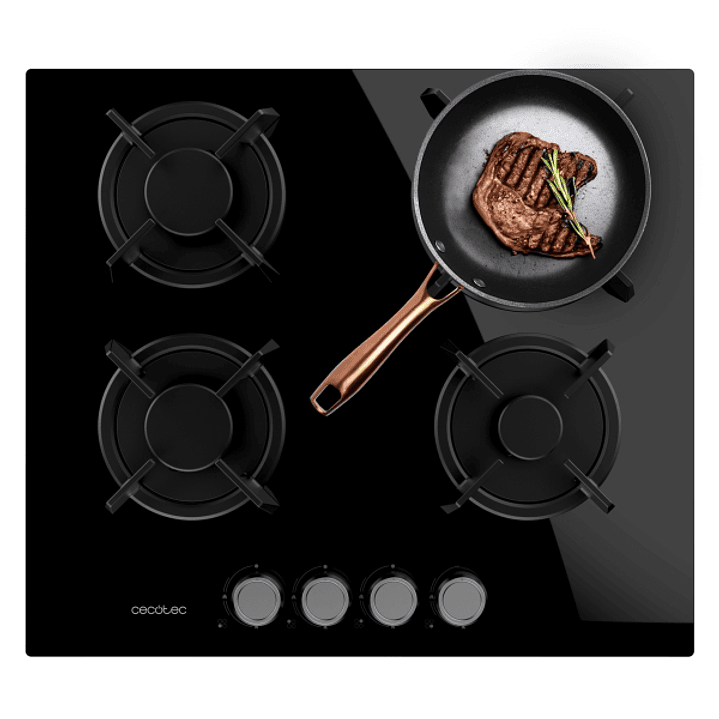 Cecotec Bolero Squad G 4200S Glass Black Cocina de Gas Encastrable - 4 Quemadores - Acabado en Cristal Negro - 8kW - Parrillas de Hierro Fundido - Iny 1