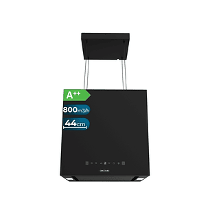 Cecotec Bolero Flux CCT 448000 Black A++ Campana Extractora Colgante de 44cm - 210W - Succion 800m3/h - Luz LED - Pantalla LED - Incluye Accesorios - 
