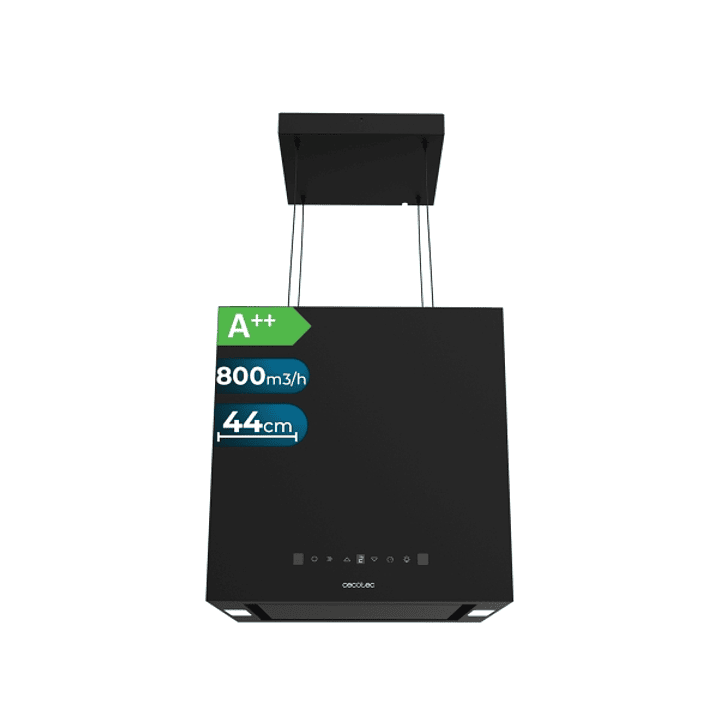Cecotec Bolero Flux CCT 448000 Black A++ Campana Extractora Colgante de 44cm - 210W - Succion 800m3/h - Luz LED - Pantalla LED - Incluye Accesorios -  1