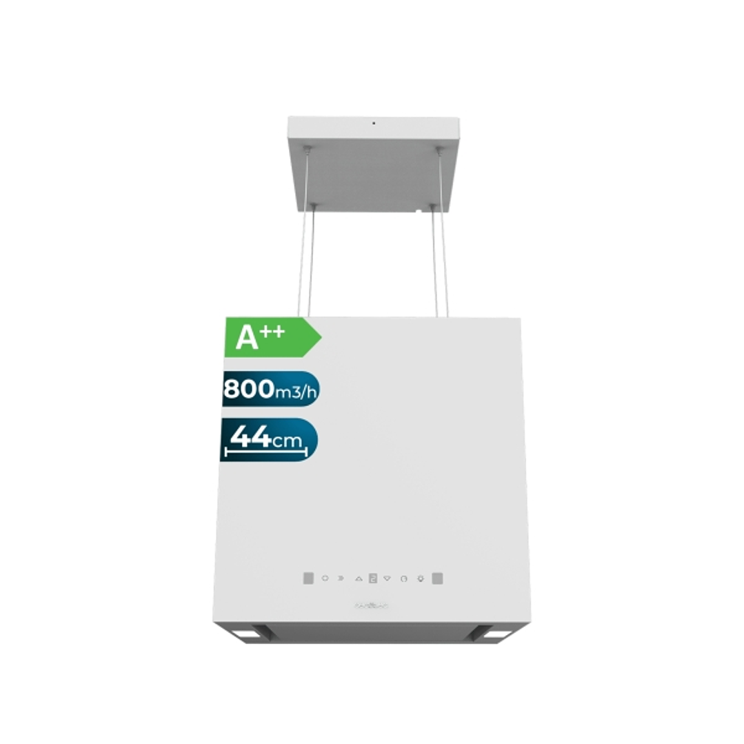 Cecotec Bolero Flux CCT 448000 White A++ Campana Extractora Colgante de 44cm - 210W - Succion 800m3/h - Luz LED - Pantalla LED - Incluye Accesorios -  1