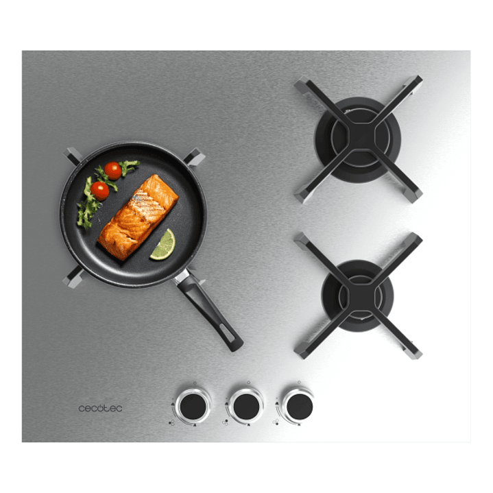 Cecotec Bolero Squad G 3400S Inox Cocina de Gas Encastrable - 3 Quemadores - Acero Inoxidable - 6.2kW - Parrillas de Hierro Fundido - Wok de Triple Co 1