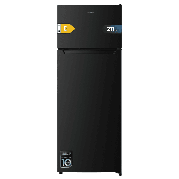 Cecotec Bolero CoolMarket 2D 211 Black E Frigorifico Dos Puertas - Capacidad 211L - Luz LED - Balcon XL - Puertas Minimalistas sin Bordes - Clase E -  1