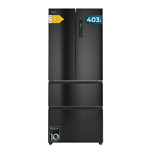 Cecotec Bolero CoolMarket F2D 403 Dark E Frigorifico Puerta Francesa de 4 Puertas - Capacidad 403L - Luz LED - Pantalla Digital - Compresor Inverter -
