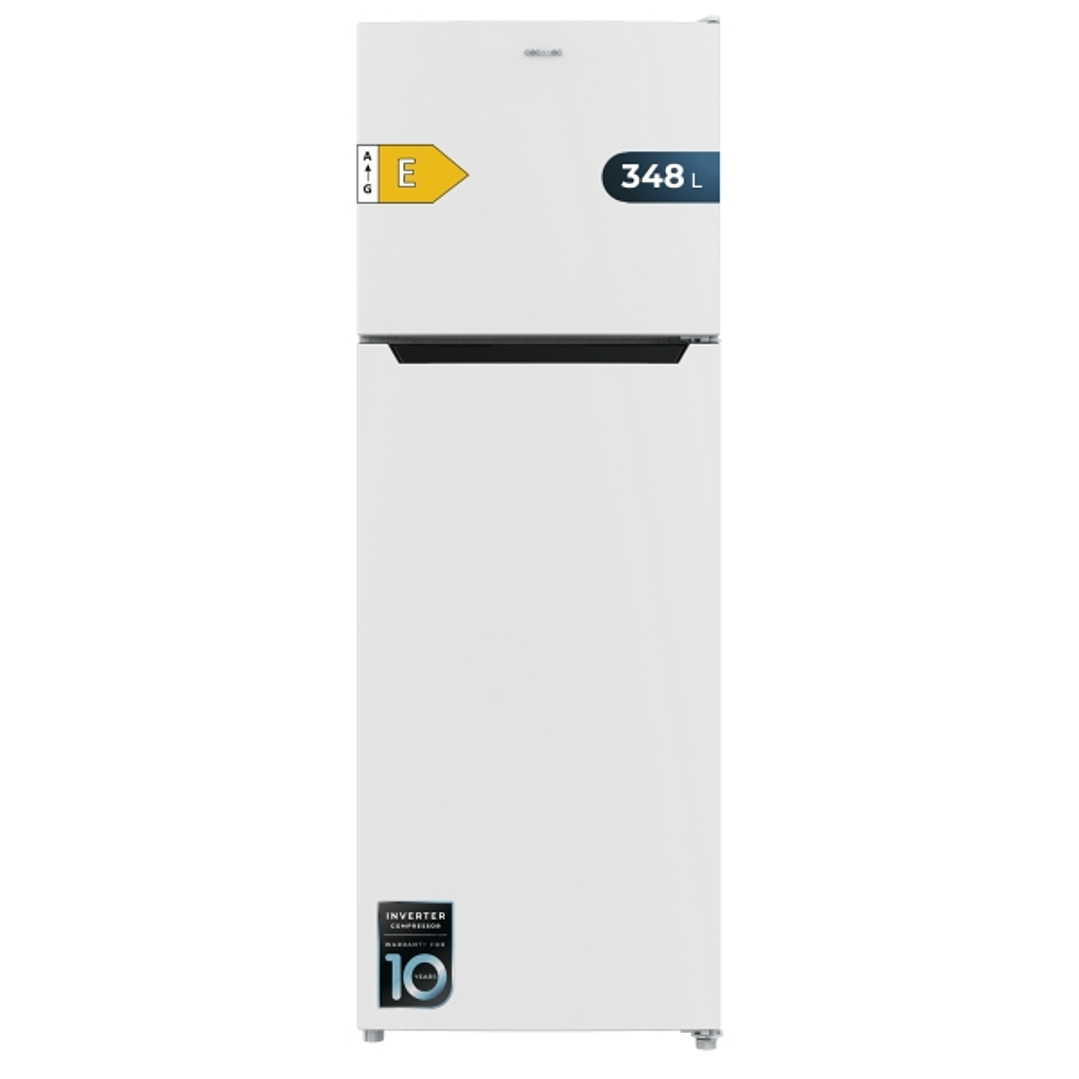 Cecotec Bolero CoolMarket 2D 348 NF White E Frigorifico Dos Puertas - Capacidad 348L - Luz LED - Compresor Inverter - Silencioso - Clase E - 59.5x68.5 1