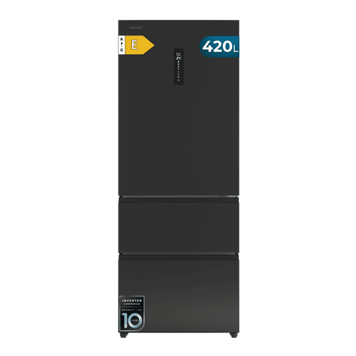 Cecotec Bolero CoolMarket FD 420 Dark E Frigorifico Puerta Francesa - 420L - Luz LED - Pantalla Digital - Compresor Inverter - Total Nofrost - Modo Va 1