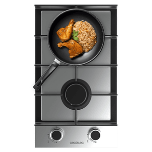 Cecotec Bolero Squad G 2400F Inox Cocina de Gas Encastrable - 2 Quemadores - Acero Inoxidable - 5.2kW - Parrillas de Hierro Fundido - Wok de Triple Co