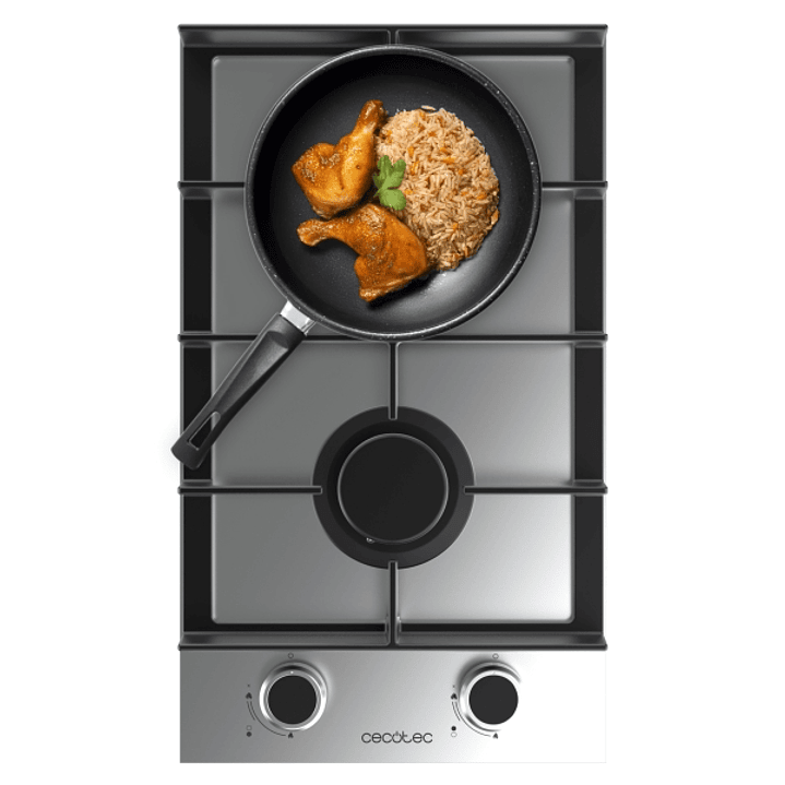 Cecotec Bolero Squad G 2400F Inox Cocina de Gas Encastrable - 2 Quemadores - Acero Inoxidable - 5.2kW - Parrillas de Hierro Fundido - Wok de Triple Co 1