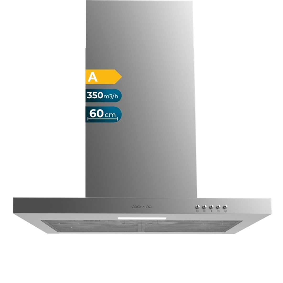 Cecotec Bolero Flux TM 603500 Inox A Campana Extractora de 60cm - 70W - Succion 350m3/h - Luz LED - Incluye Accesorios - Acero Inoxidable - Kit de Mon 1