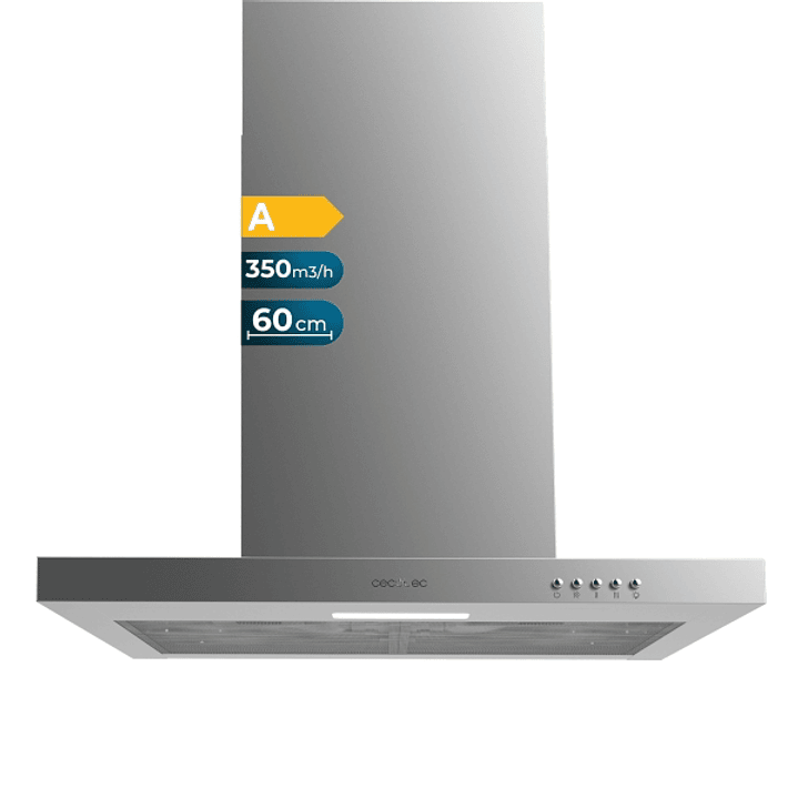 Cecotec Bolero Flux TM 603500 Inox A Campana Extractora de 60cm - 70W - Succion 350m3/h - Luz LED - Incluye Accesorios - Acero Inoxidable - Kit de Mon 1
