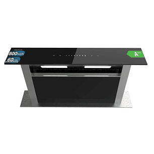 Cecotec Bolero Flux ET 608000 Glass Black A++ Campana Extractora de Encimera de 60cm - 210W - Succion 800m3/h - Luz LED - Incluye Accesorios - Acero I