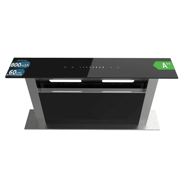 Cecotec Bolero Flux ET 608000 Glass Black A++ Campana Extractora de Encimera de 60cm - 210W - Succion 800m3/h - Luz LED - Incluye Accesorios - Acero I 1