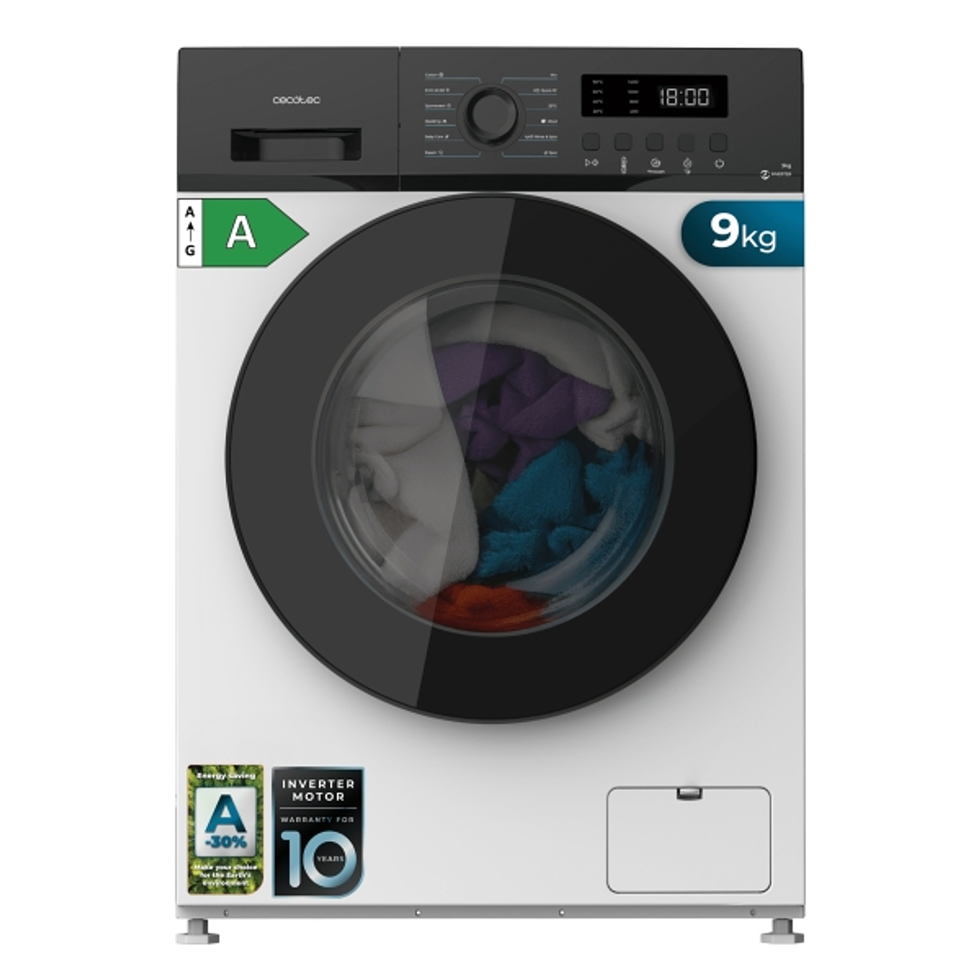 Cecotec Bolero DressCode 9155 Inverter Lavadora de Carga Frontal - Capacidad 9kg - Velocidad 1400rpm - Seguro Infantil - Display LED - Motor Inverter  1