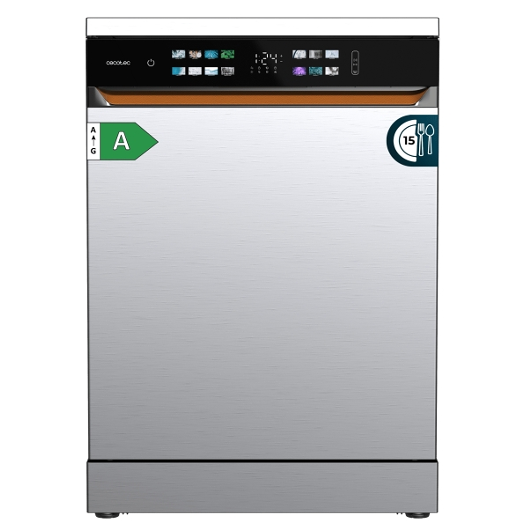 Cecotec Bolero Aguazero 6900 Inox Lavavajillas - 15 Cubiertos - Temperatura Regulable - Pantalla XXL - 8 Programas - Motor Inverter - Inicio Programab 1