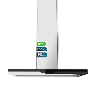 Cecotec Bolero Flux ICT 908000 Glass Black A++ Campana Extractora de Techo de 90cm - 210W - Succion 800m3/h - Luz LED - Pantalla - Acero Inoxidable - 