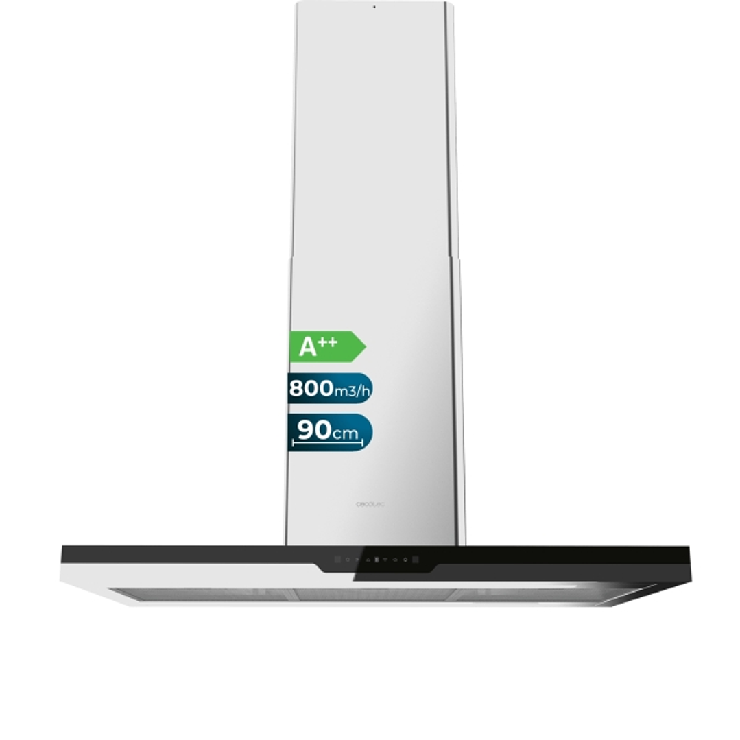 Cecotec Bolero Flux ICT 908000 Glass Black A++ Campana Extractora de Techo de 90cm - 210W - Succion 800m3/h - Luz LED - Pantalla - Acero Inoxidable -  1