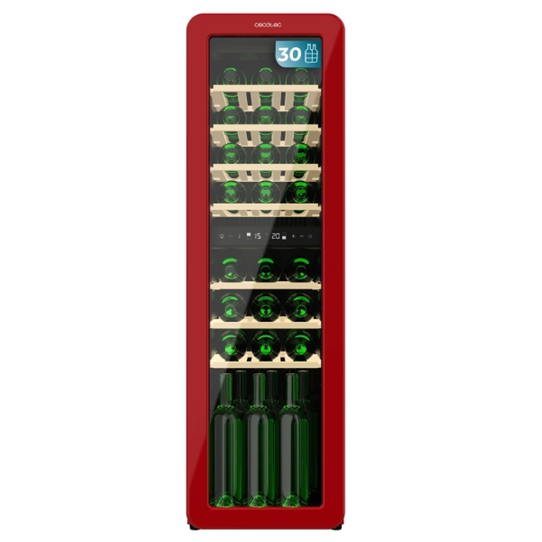 Cecotec Bolero GrandSommelier Origin Duo 30 Hit Red Vinoteca para 30 Botellas - Luz LED - Temperatura Regulable - Estilo Retro - Ventilador Interior - 1