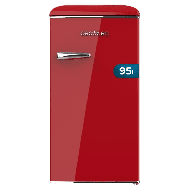Cecotec Bolero CoolMarket TT Origin 95 Red E Mini Frigorifico - Capacidad 95L - Estilo Retro - Cajon para Hielo - Tirador Cromado - 48.7x59.2x89.3cm - 1